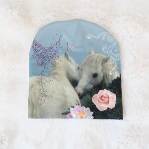 horse rose rhinestone graphic beanie